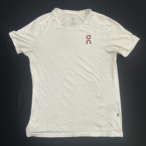 On Cloud Running Mens Graphic T-Shirt Off-White Cream Organic Cotton Size Large